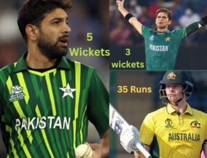 haris rauf took 5 wicktes, shanheen afridi took 3 wickets and steve smith could score 35